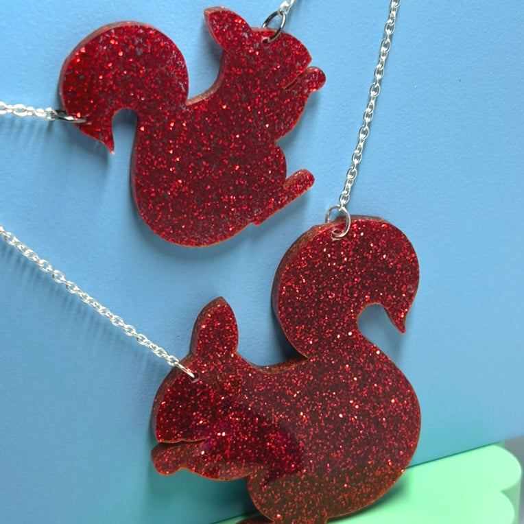 Acrylic Red Squirrel necklaces and brooches - The Argentum Design Co