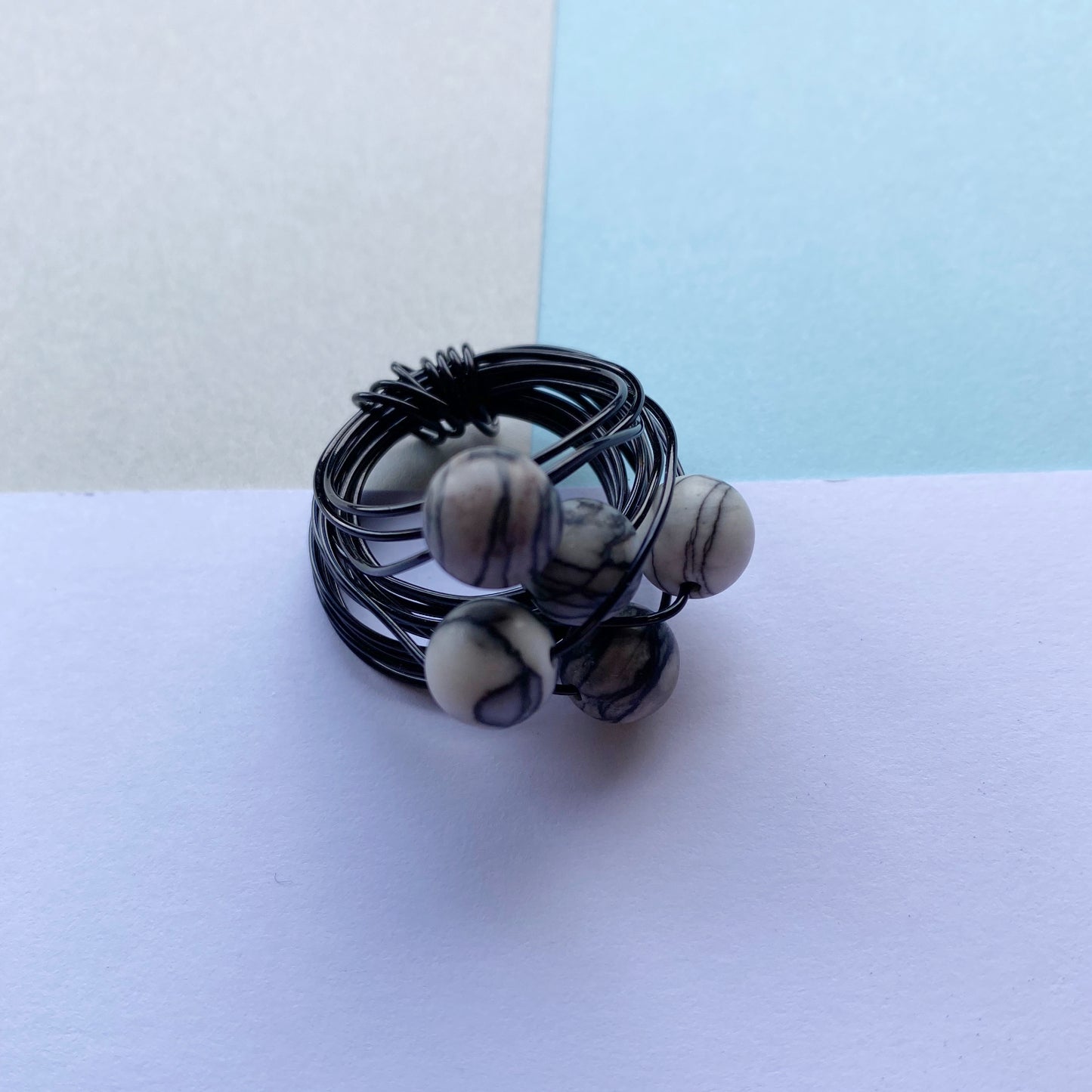 Wire Wrap Rings - silver/neutrals - large (q-w) - The Argentum Design Co