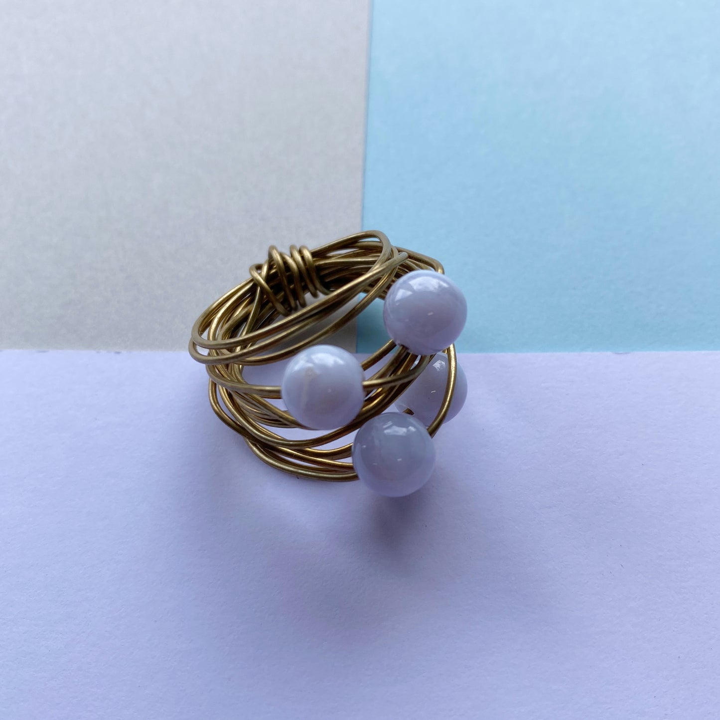 Wire Wrap Rings - silver/neutrals - large (q-w) - The Argentum Design Co