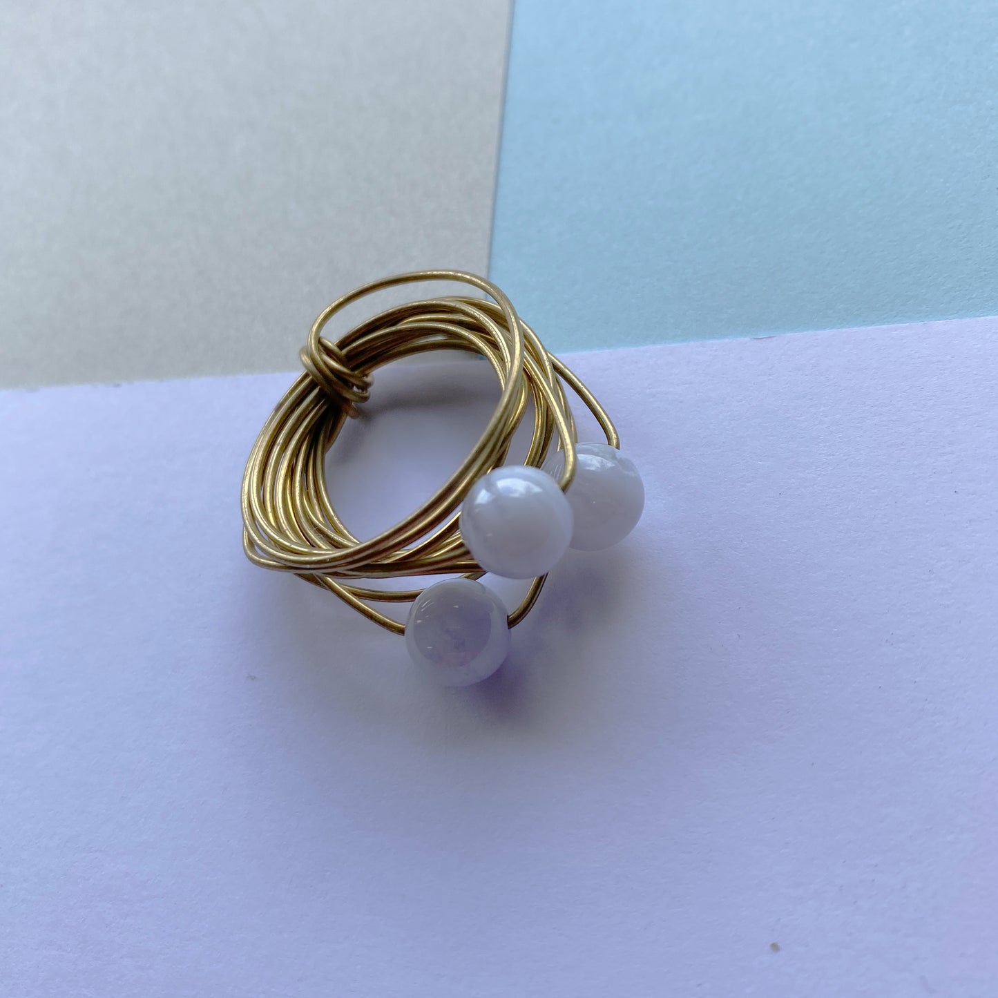 Wire Wrap Rings - silver/neutrals - large (q-w) - The Argentum Design Co