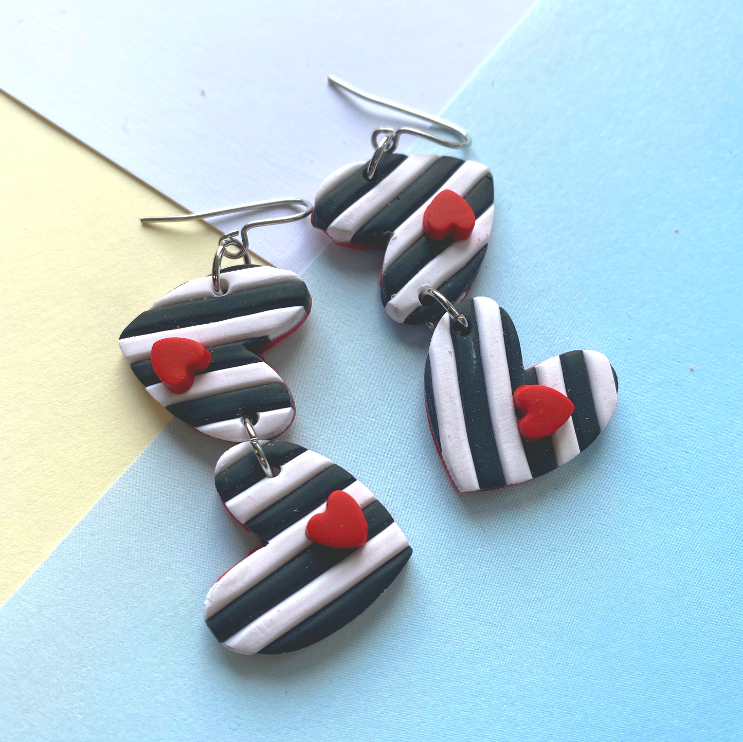 Stripey love heart earrings - The Argentum Design Co