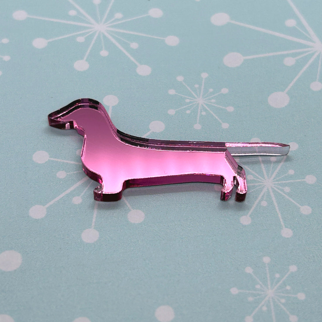 Acrylic sausage dog necklaces and brooches - The Argentum Design Co