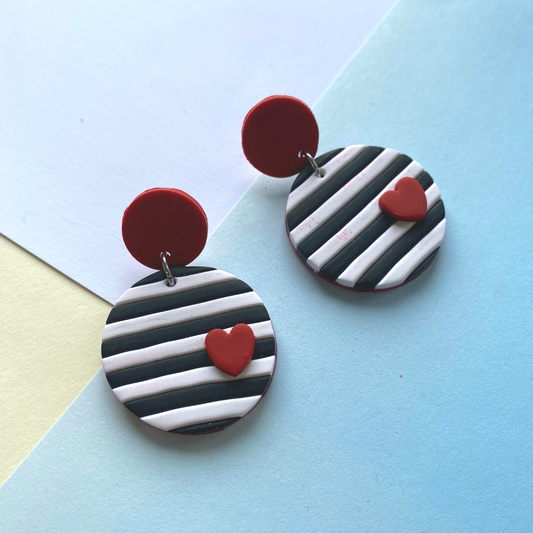 Stripey love heart earrings - The Argentum Design Co